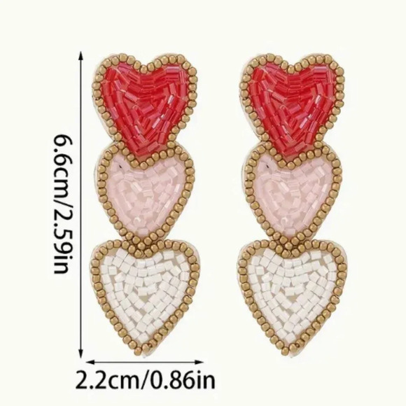Beaded triple heart tiered earrings - three choices for colour style - Picture 2 of 4